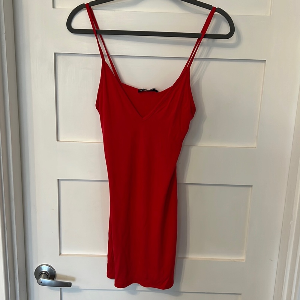 Red spaghetti strap mini dress